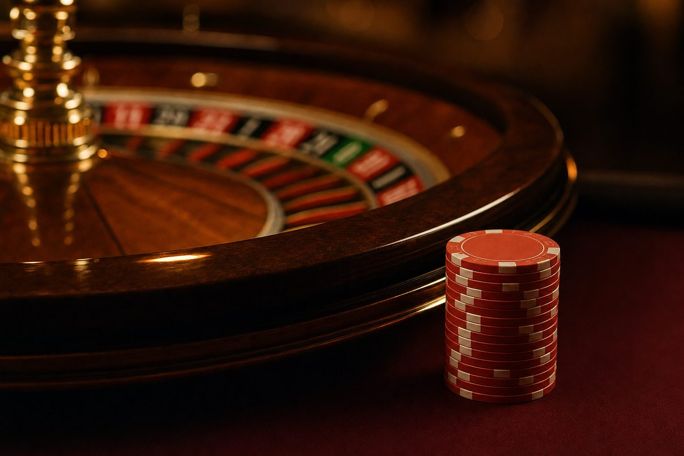 Fichas de casino apiladas en progresión sobre el tapete de una ruleta