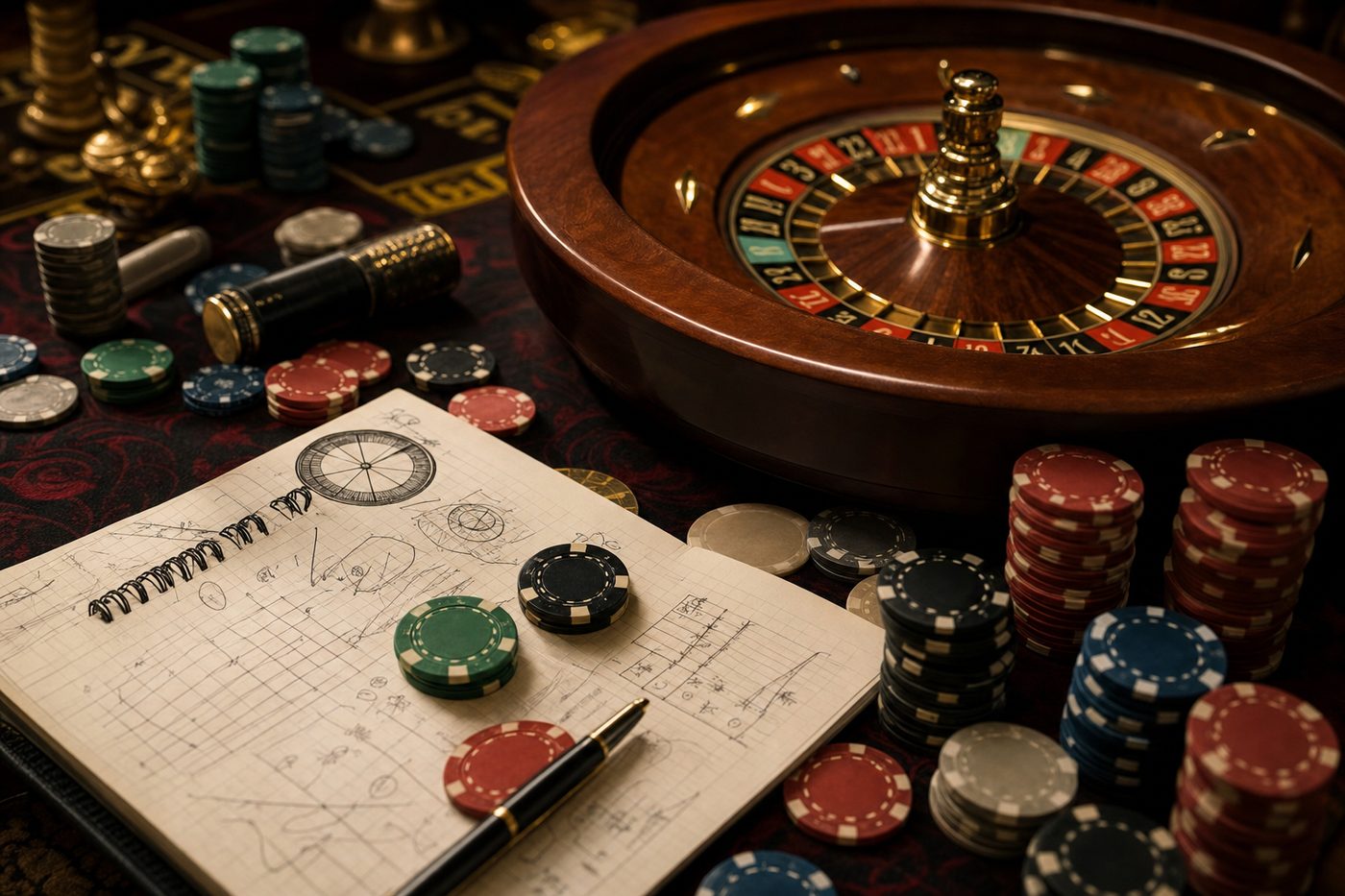 Fichas de casino apiladas en progresión sobre el tapete de una ruleta