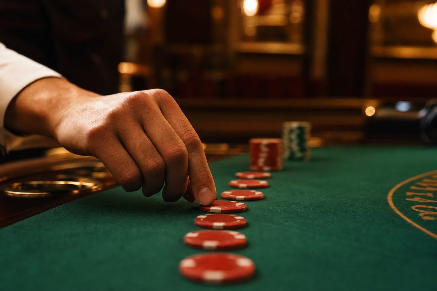 Fichas de casino apiladas en progresión sobre el tapete de una ruleta