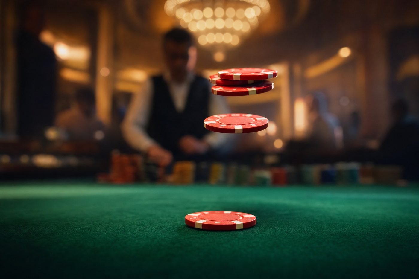 Fichas de casino apiladas en progresión sobre el tapete de una ruleta